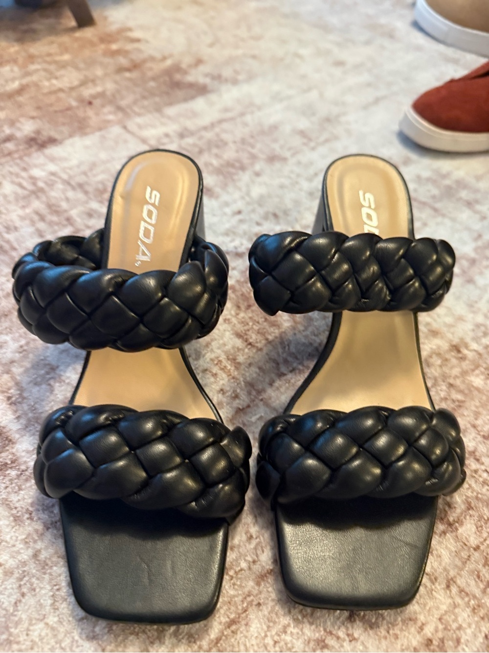 Soda Black Braided Double Strap Slide Sandals